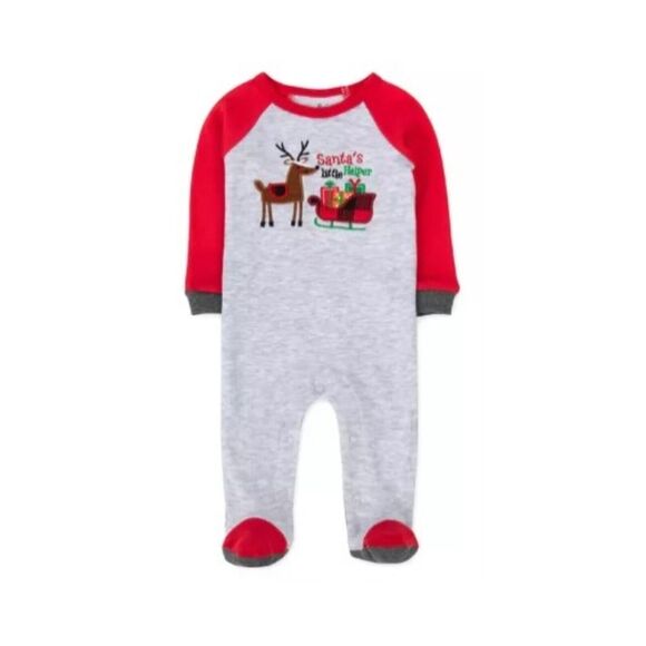Baby Essentials Boys "Santa's Little Helper" Footie Pajamas Christmas 6 Months - Picture 2 of 7